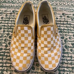 Yellow Checkered Slip on Vans